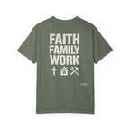 Faith Family Work T-Shirt — Inspirational Christian Men’s Tee