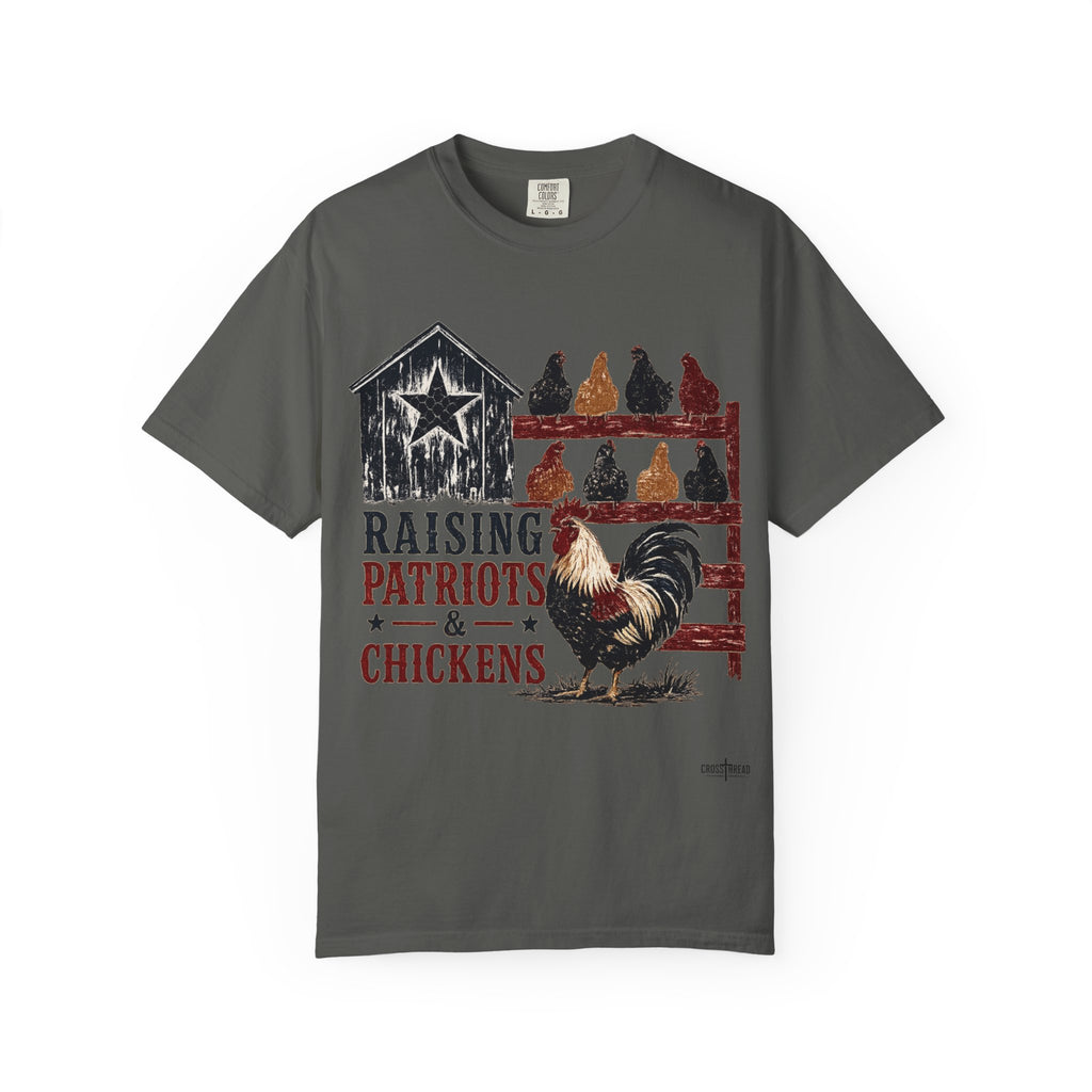 Raising Patriots & Chickens T-Shirt — Rustic American Chicken Tee