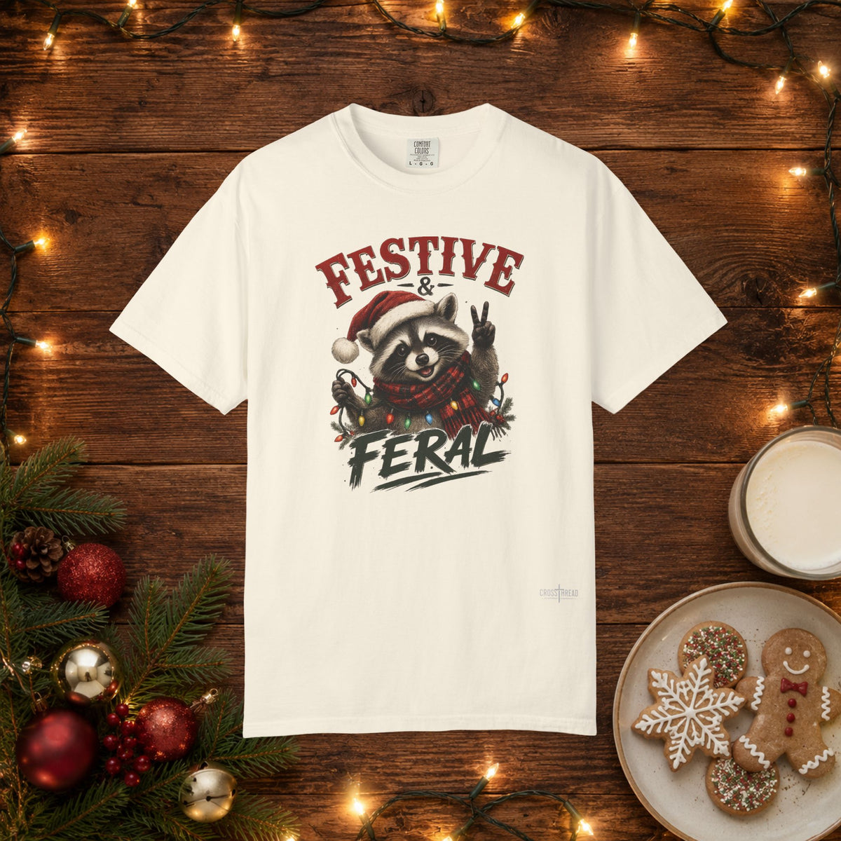 Festive & Feral Raccoon Christmas Comfort Colors T-Shirt