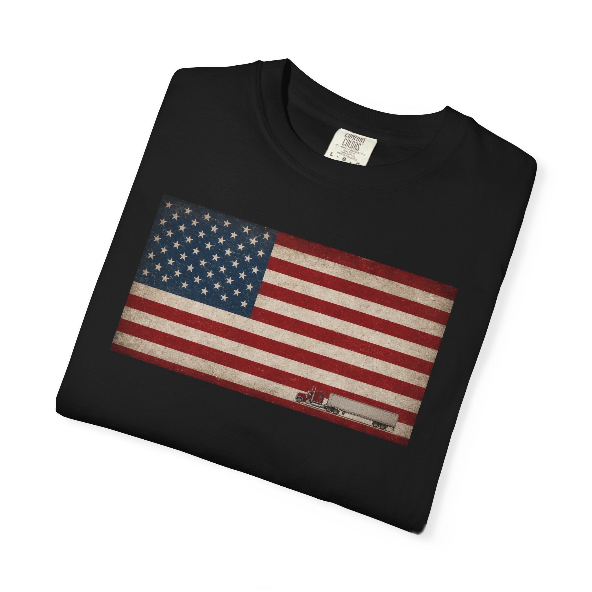 American Flag Big Rig Trucker T-Shirt — Patriotic Semi Truck Tee