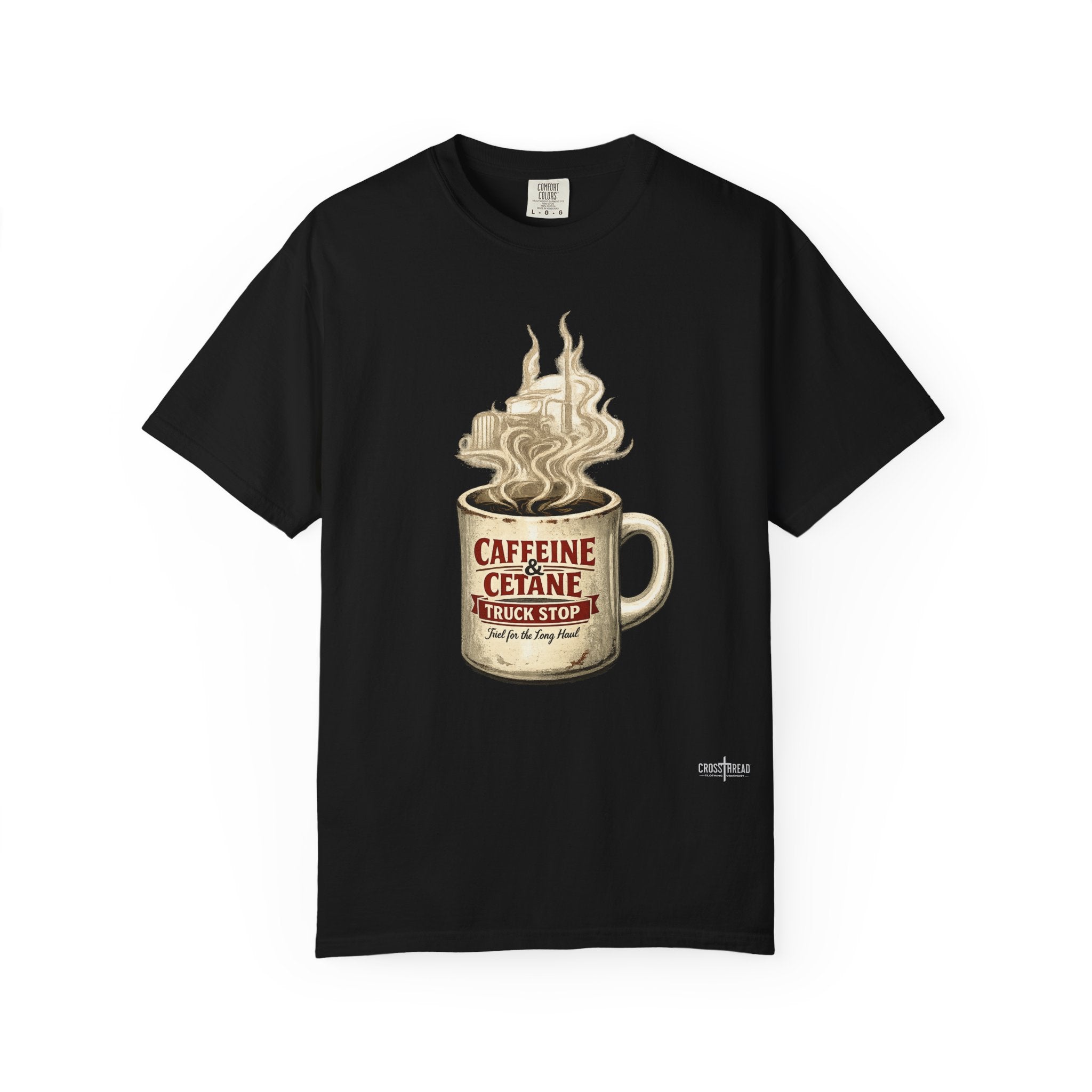 Coffee Mug Graphic T-Shirt — "Caffeine & Cetane" Vintage Coffee Design