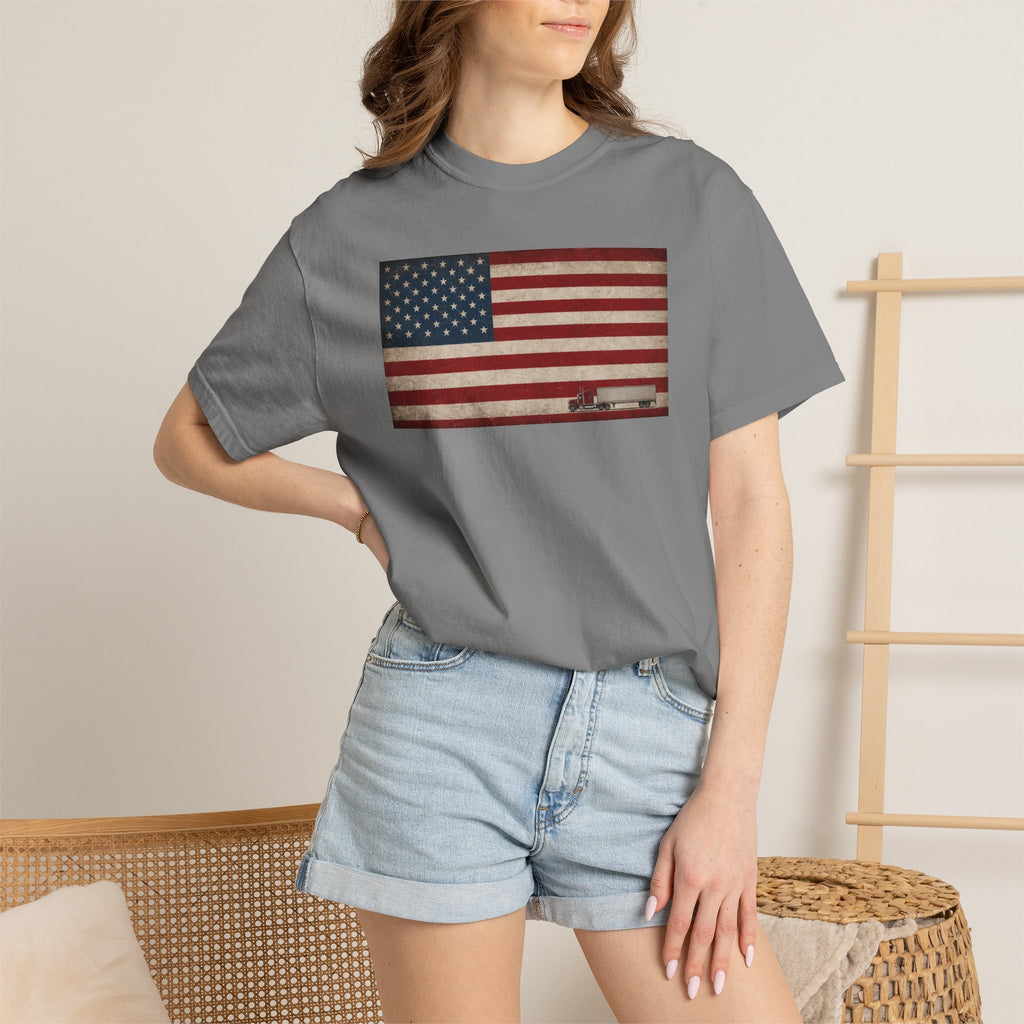 American Flag Big Rig Trucker T-Shirt — Patriotic Semi Truck Tee