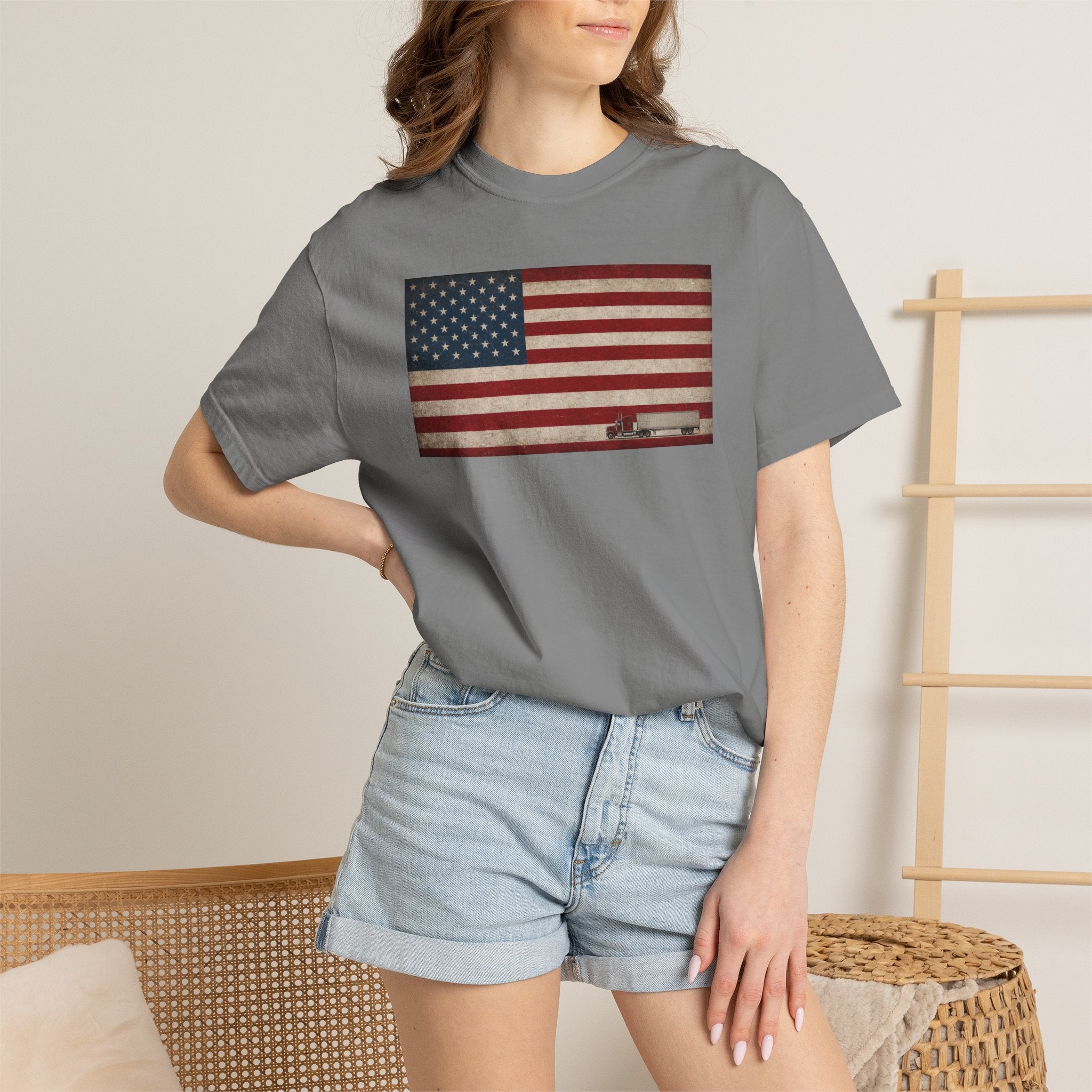 American Flag Big Rig Trucker T-Shirt — Patriotic Semi Truck Tee