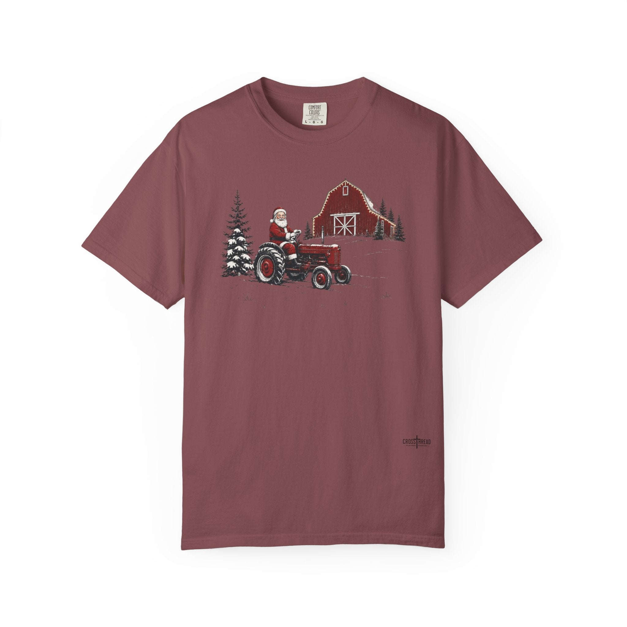 Rustic Santa Tractor and Barn Comfort Colors Shirt
