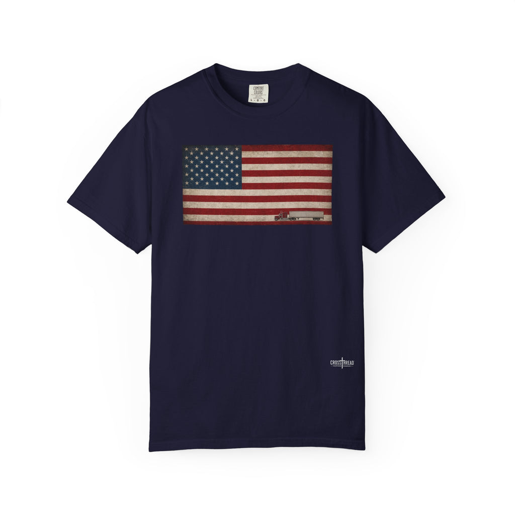 American Flag Big Rig Trucker T-Shirt — Patriotic Semi Truck Tee