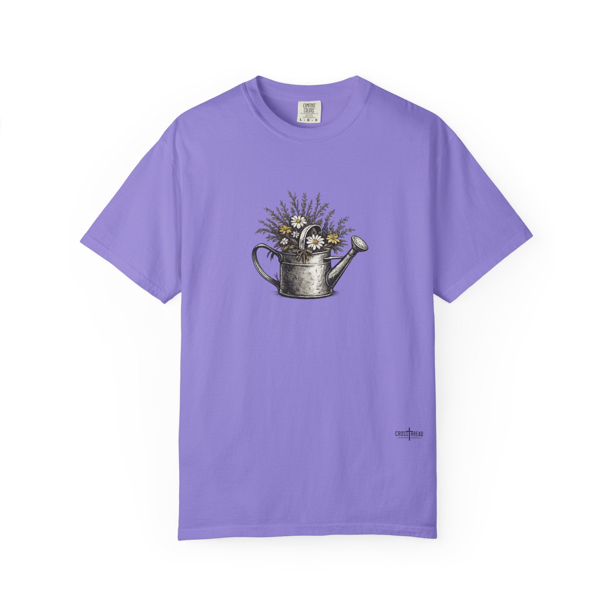 Watering Can Wildflower T-Shirt — Vintage Floral Garden Tee