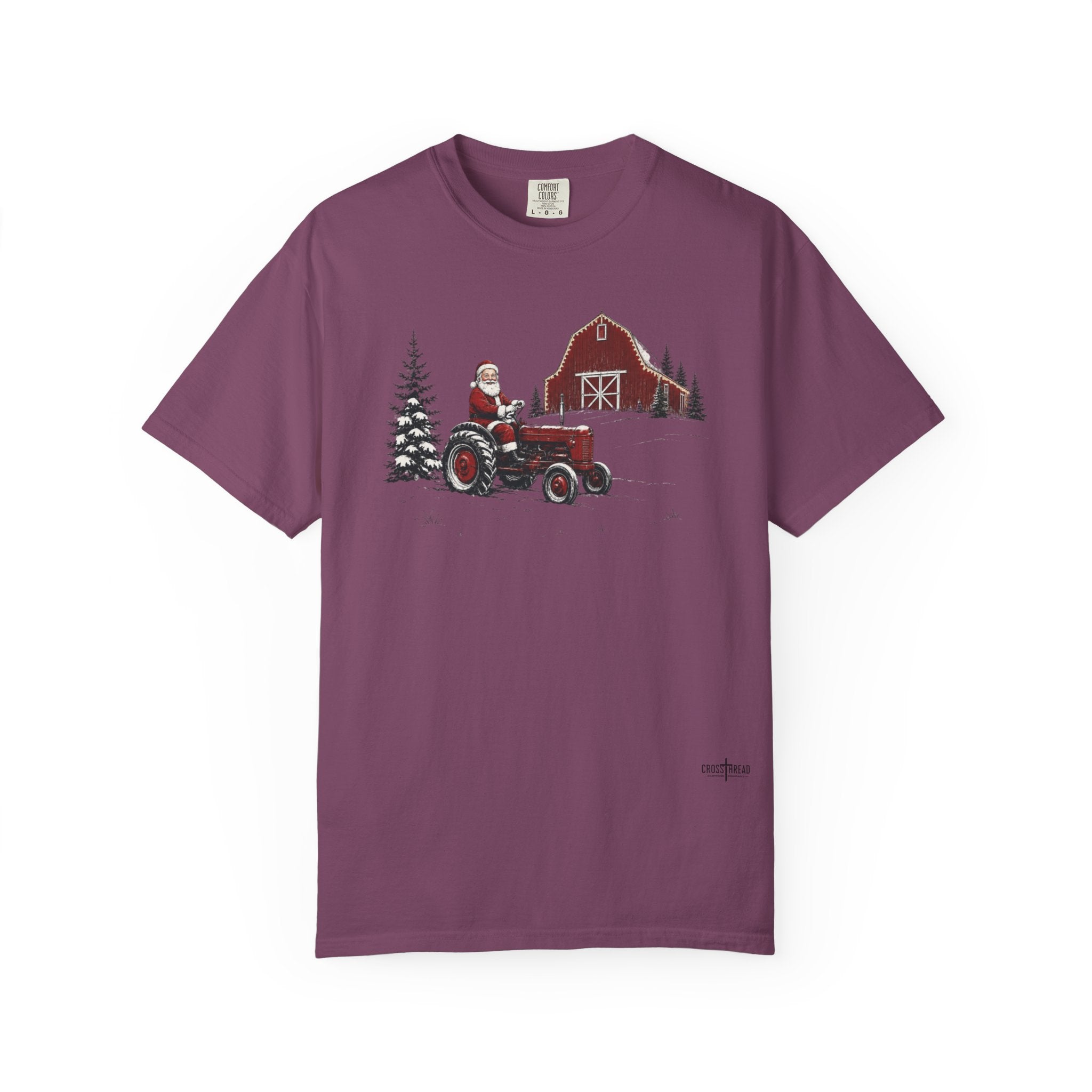 Rustic Santa Tractor and Barn Comfort Colors Shirt