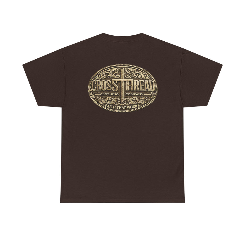 CrossThread Belt Buckle Logo Tee — Faith That Works Cotton T-Shirt