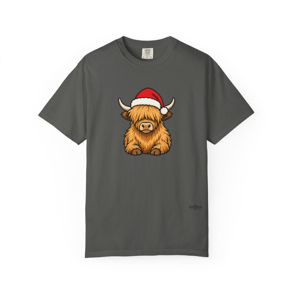 Highland Cow Santa Hat Comfort Colors Shirt