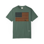 Patriotic Farmer T-Shirt — American Flag with Combine Harvester | American Grain Harvest Tee