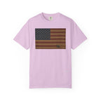 Patriotic Farmer T-Shirt — American Flag with Combine Harvester | American Grain Harvest Tee