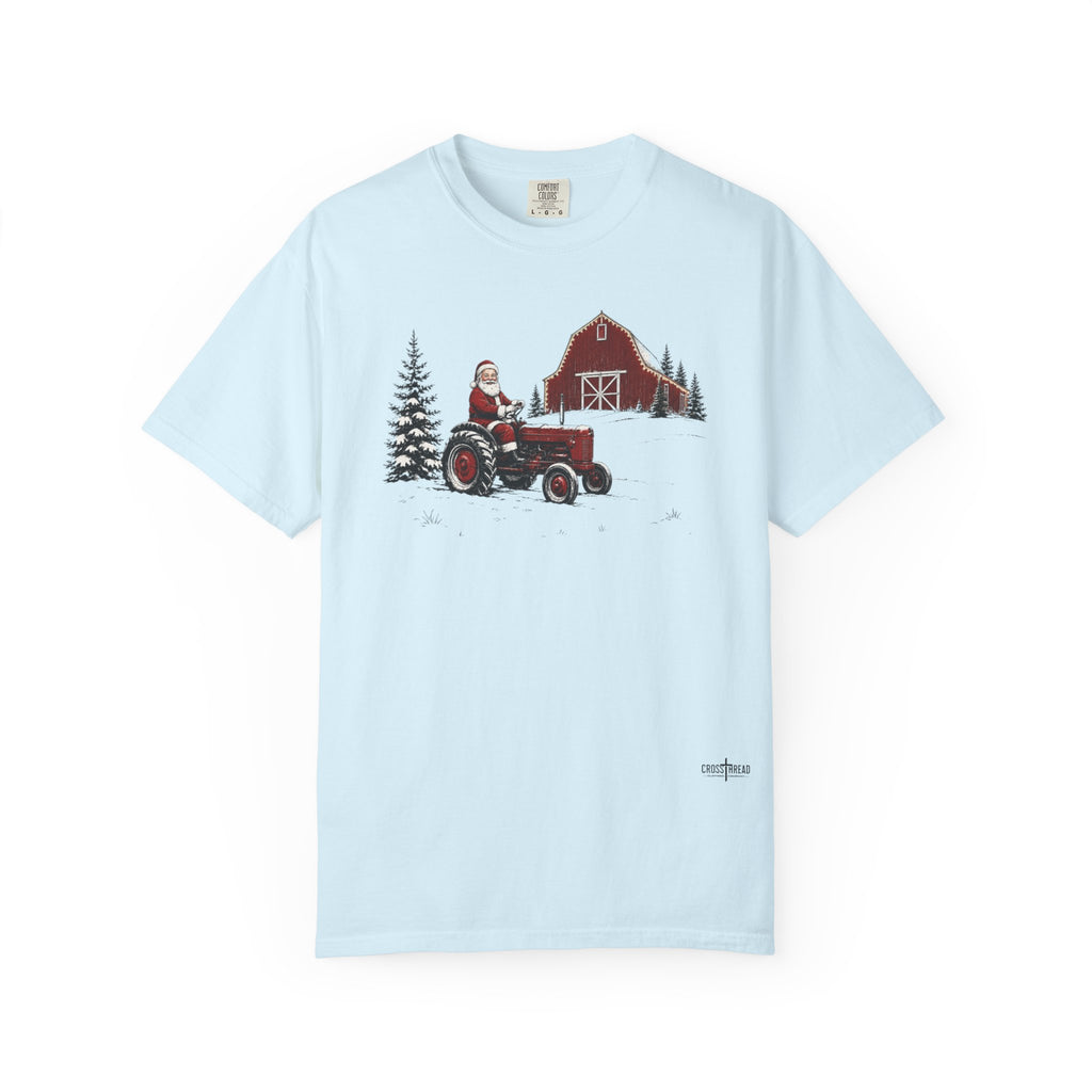 Rustic Santa Tractor and Barn Comfort Colors Shirt