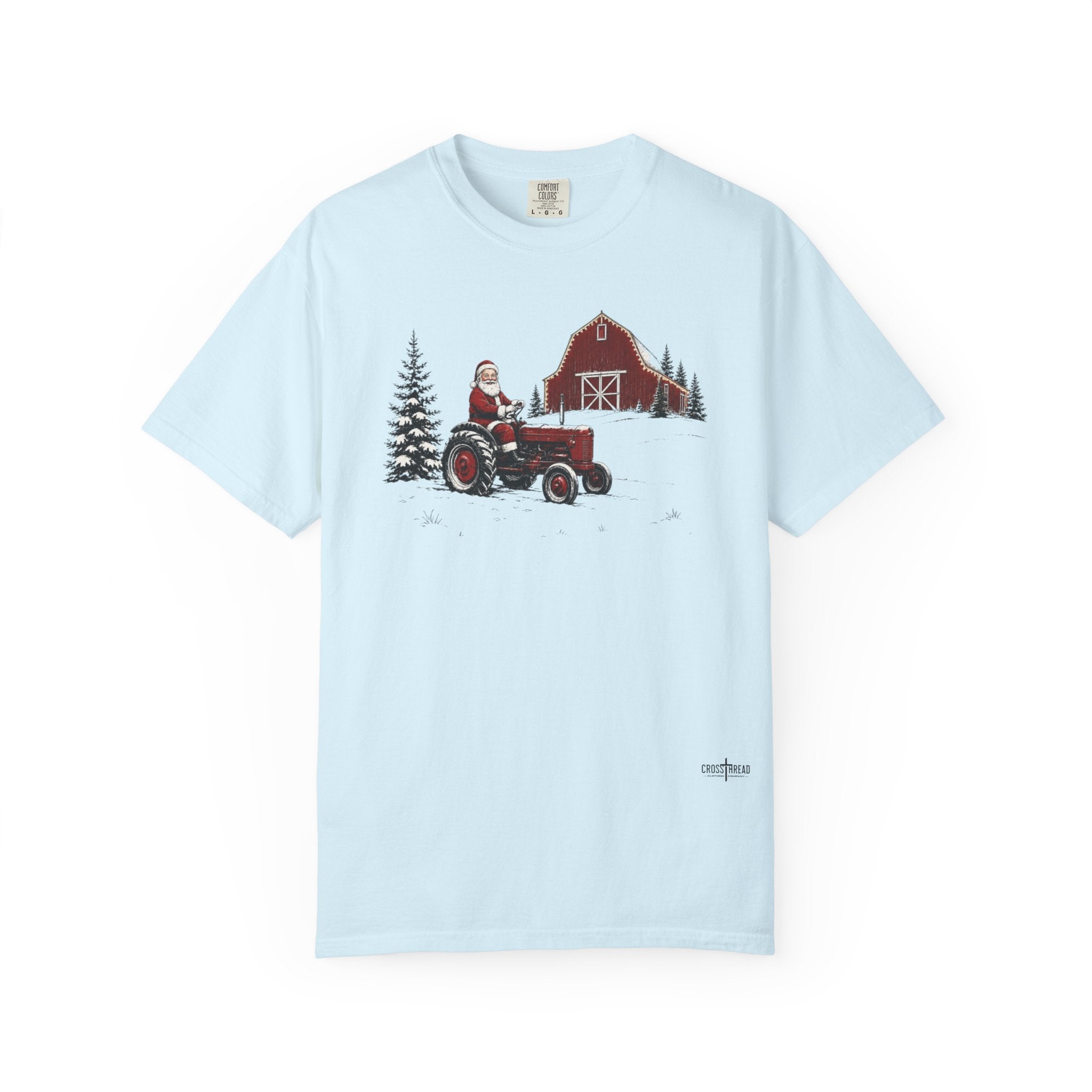 Rustic Santa Tractor and Barn Comfort Colors Shirt