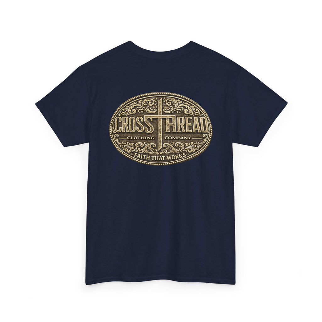 CrossThread Belt Buckle Logo Tee — Faith That Works Cotton T-Shirt
