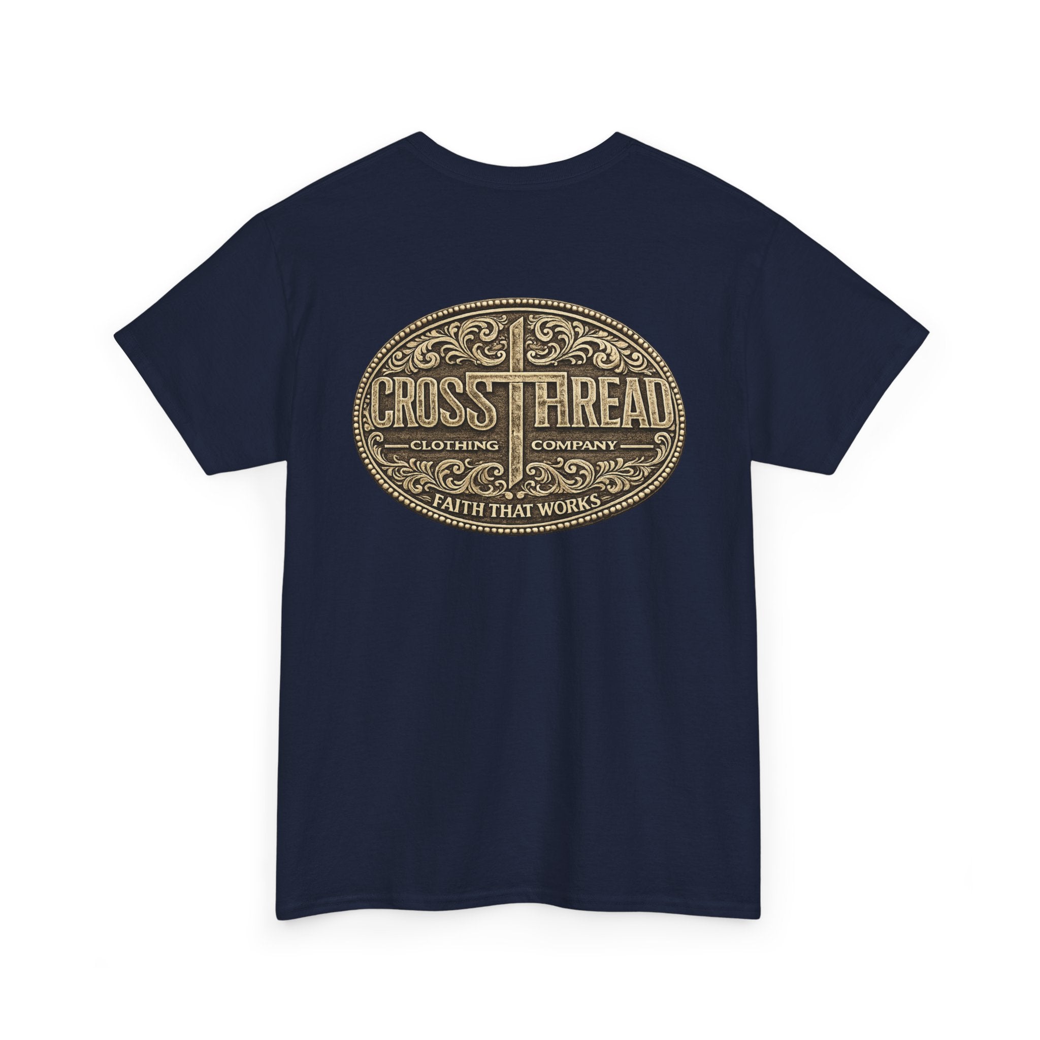 CrossThread Belt Buckle Logo Tee — Faith That Works Cotton T-Shirt