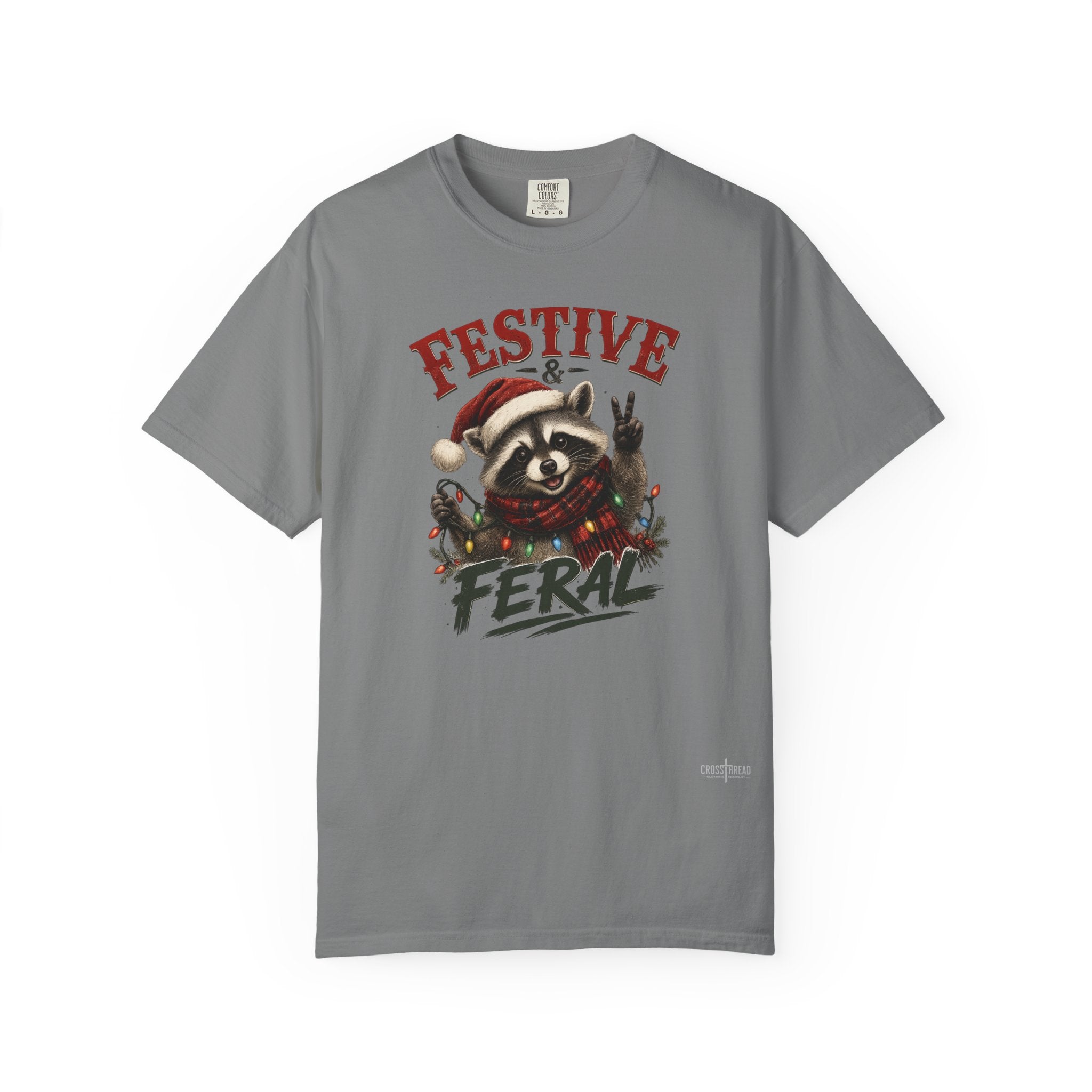 Festive & Feral Raccoon Christmas Comfort Colors T-Shirt