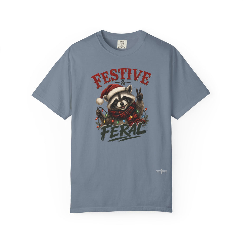 Festive & Feral Raccoon Christmas Comfort Colors T-Shirt