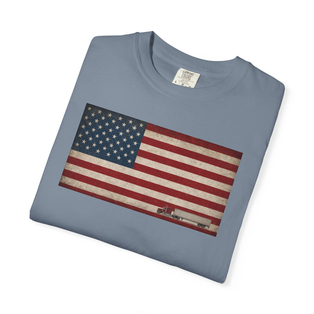 American Flag Big Rig Trucker T-Shirt — Patriotic Semi Truck Tee