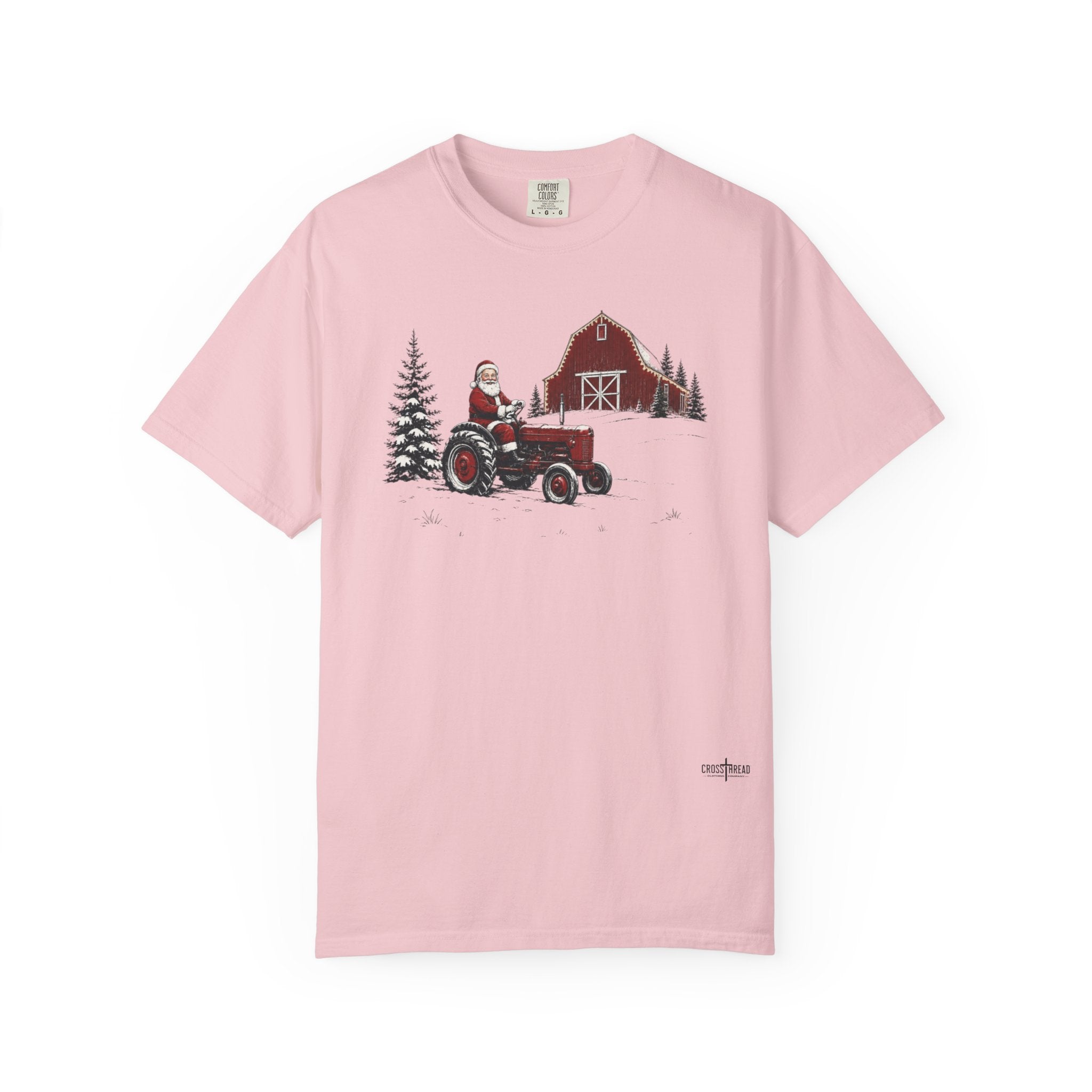 Rustic Santa Tractor and Barn Comfort Colors Shirt