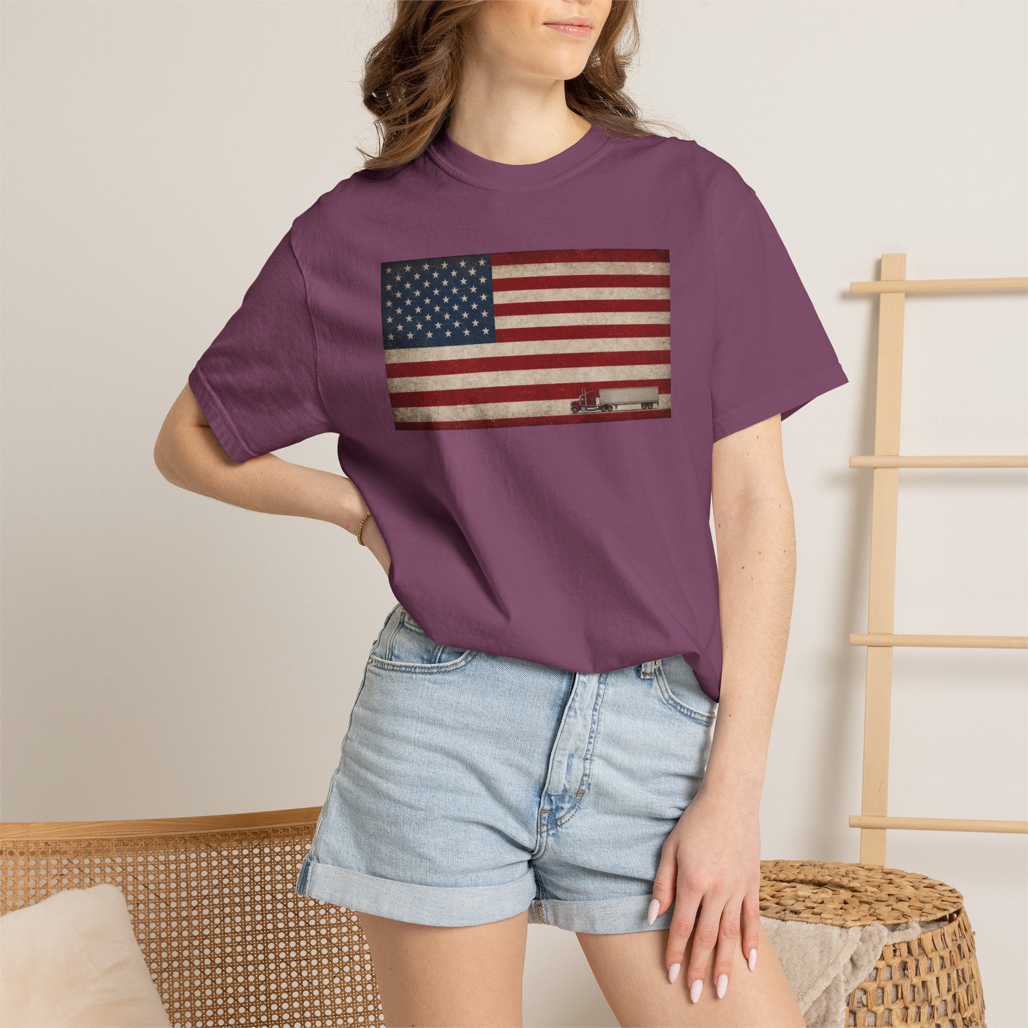 American Flag Big Rig Trucker T-Shirt — Patriotic Semi Truck Tee