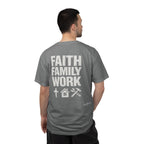 Faith Family Work T-Shirt — Inspirational Christian Men’s Tee