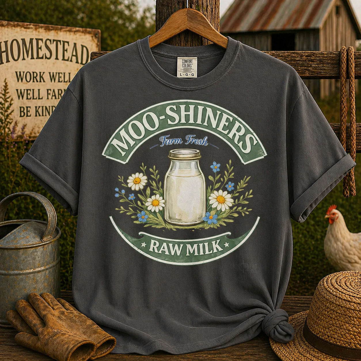 "Moo-Shiners Raw Milk" Vintage Logo Graphic T