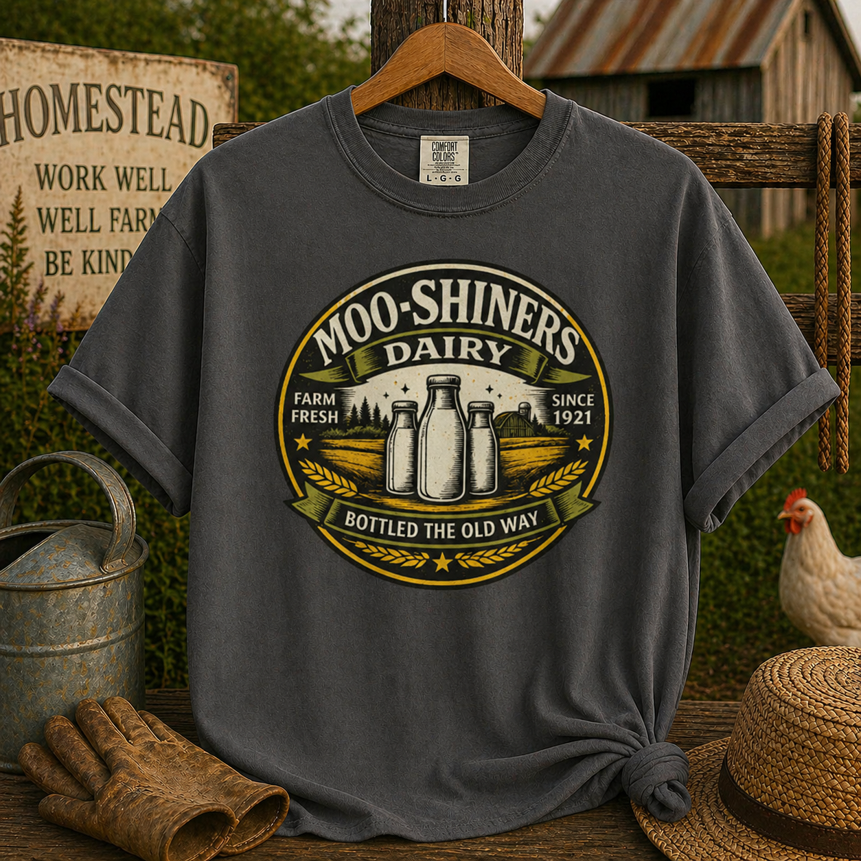 Moo-Shiners Dairy Vintage Milk Bottle T-Shirt