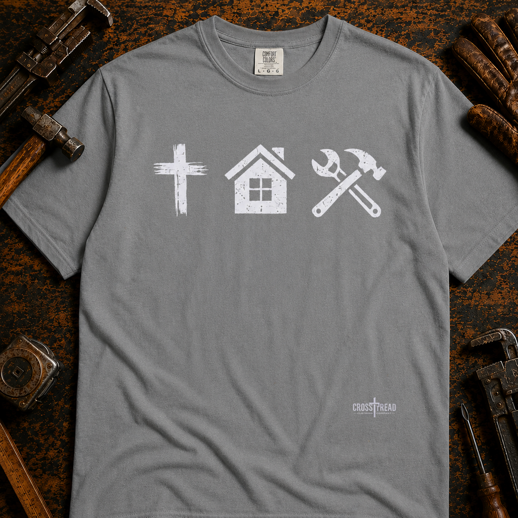 Faith Family Work T-Shirt — Inspirational Christian Men’s Tee