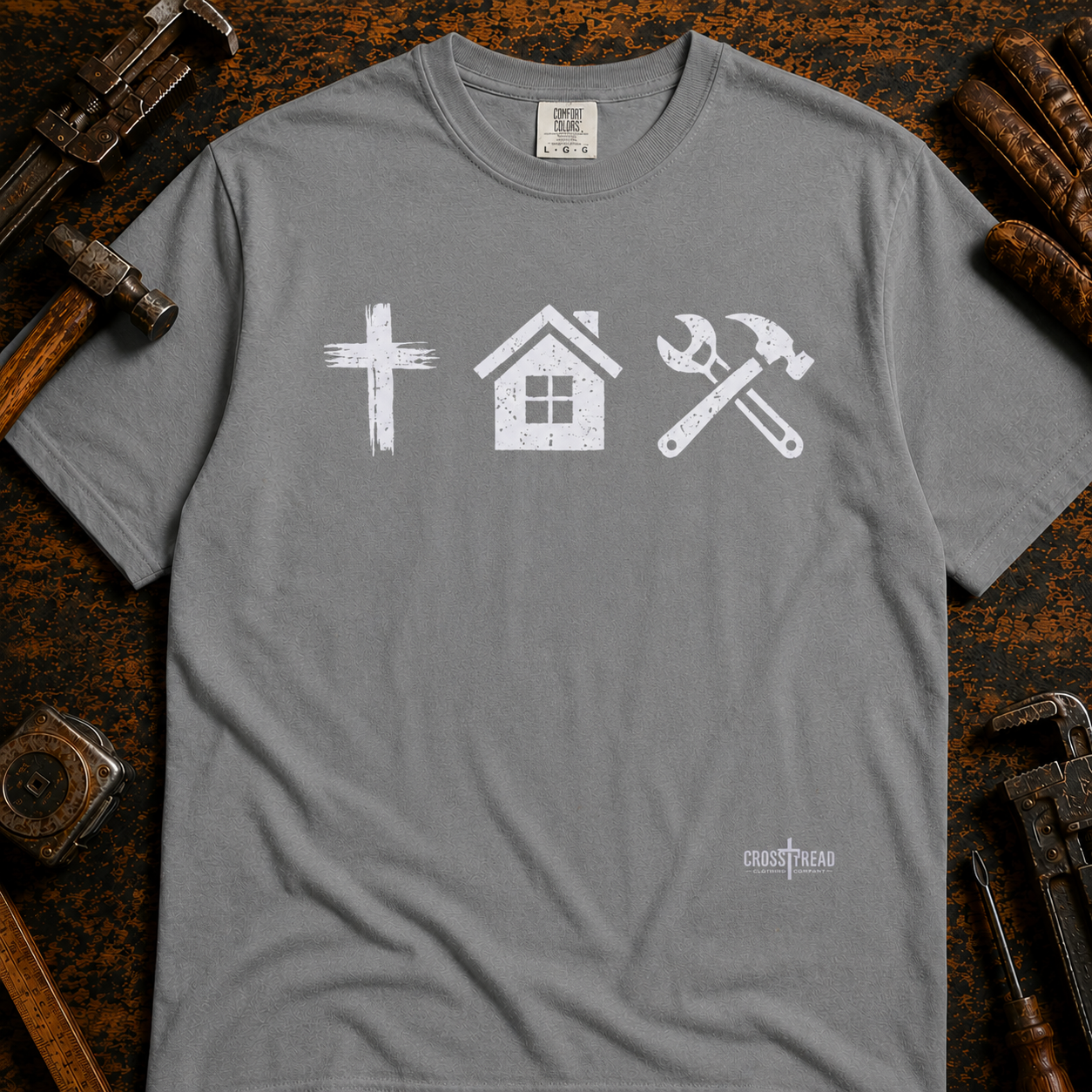Faith Family Work T-Shirt — Inspirational Christian Men’s Tee