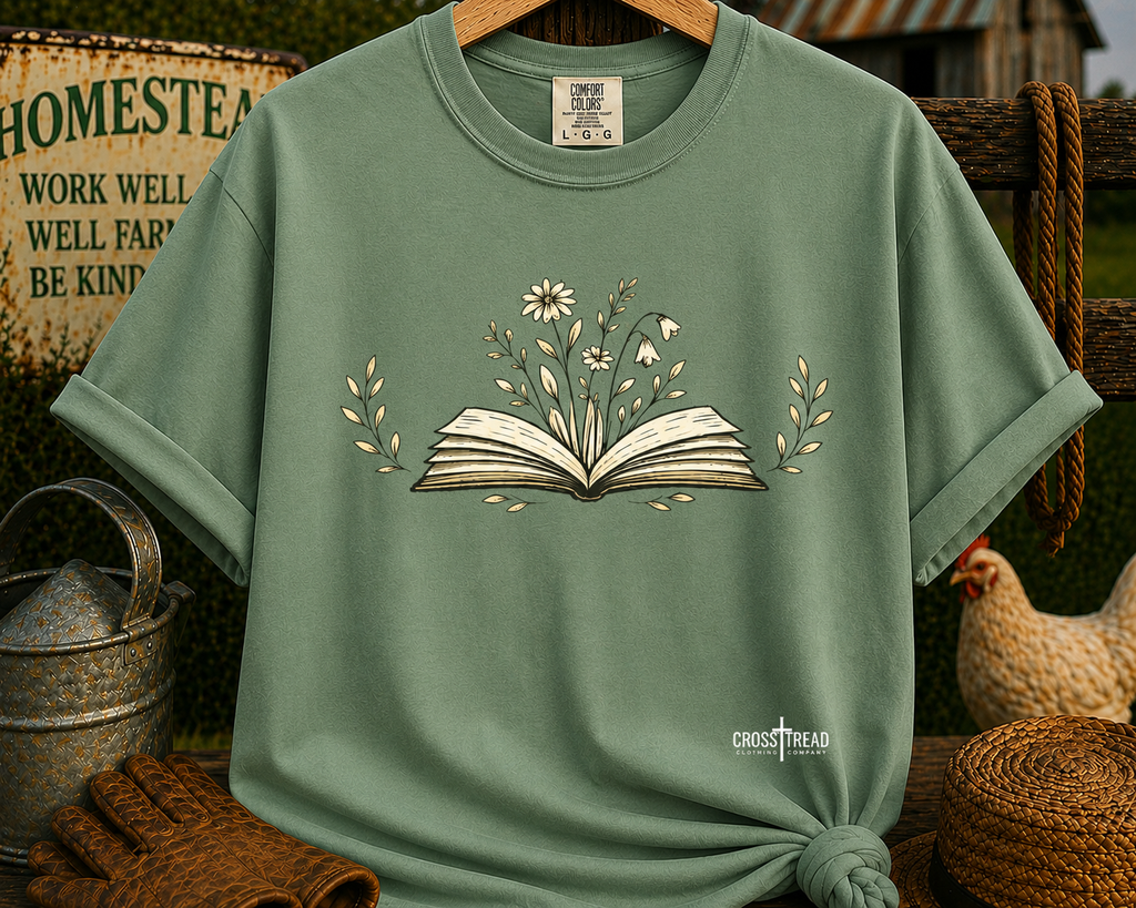 Floral Open Book T-Shirt — Book Lover Reading Tee
