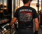 American Trucker T-Shirt — 'Strong and Courageous' Patriotic Semi Truck Tee