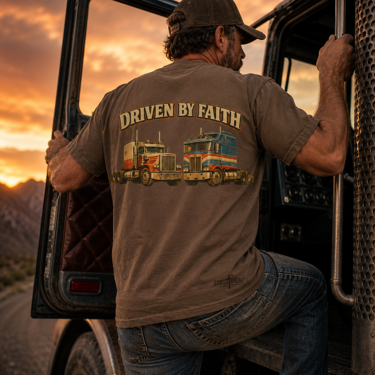 Driven by Faith Vintage Style Trucker T-Shirt