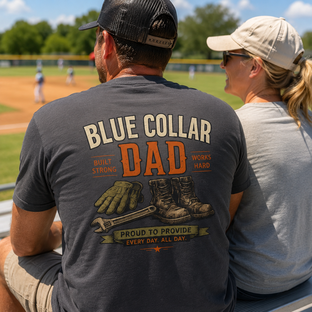 Blue Collar Dad T-Shirt — Vintage Work Gloves and Boots Design