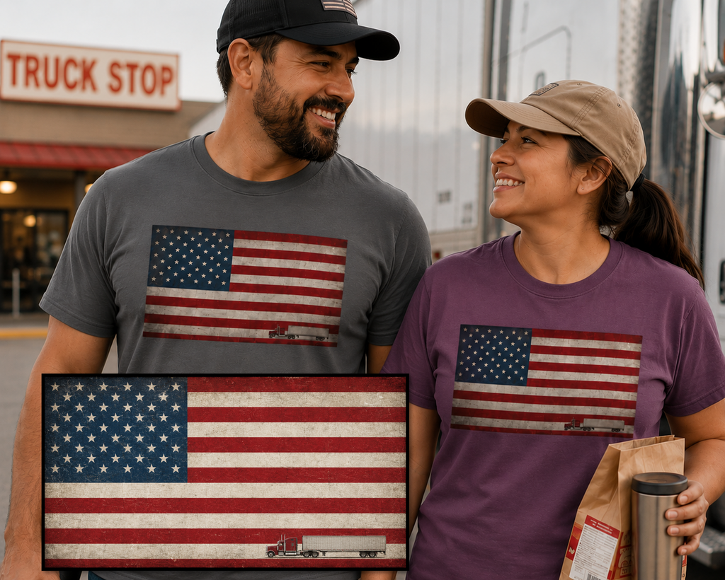 American Flag Big Rig Trucker T-Shirt — Patriotic Semi Truck Tee