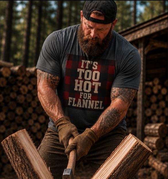 T‑Shirt — "It's Too Hot for Flannel" Plaid Graphic Tee
