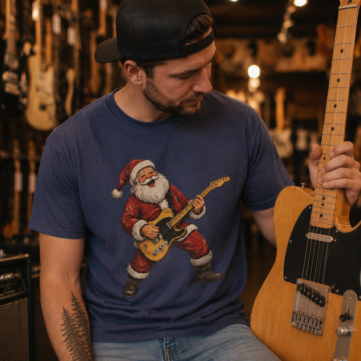 Santa T-Style Guitar Comfort Colors Shirt