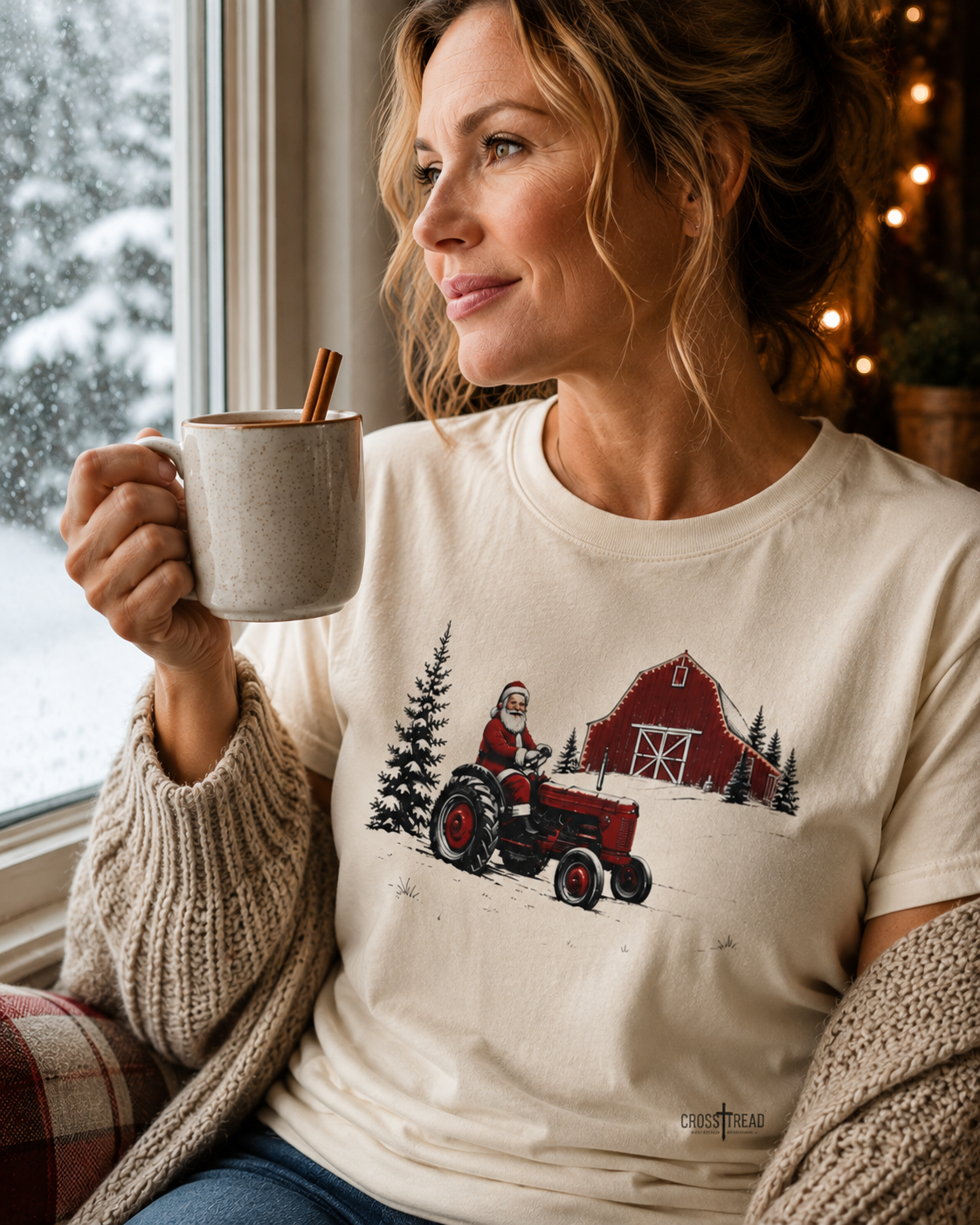 Rustic Santa Tractor and Barn Comfort Colors Shirt
