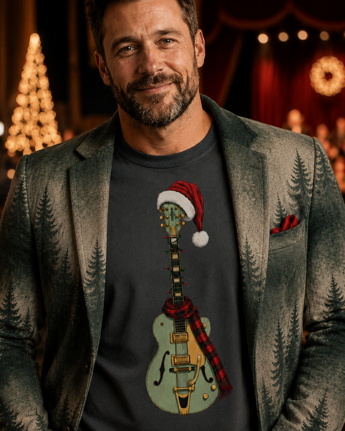Christmas Aspen Green Hollowbody Guitar Comfort Colors Shirt