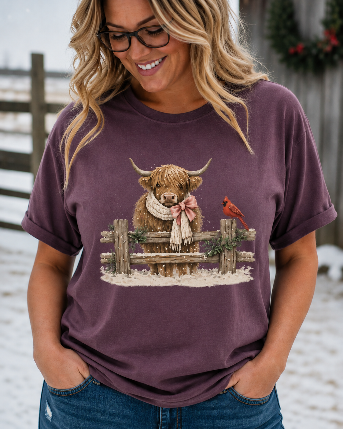 Highland Cow and Cardinal Comfort Colors Shirt
