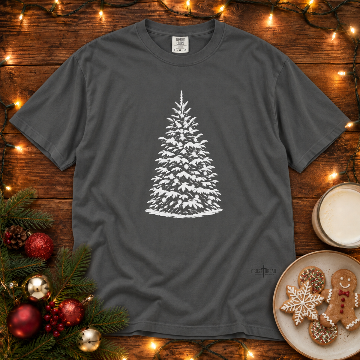 Snowy Christmas Tree Comfort Colors T-Shirt
