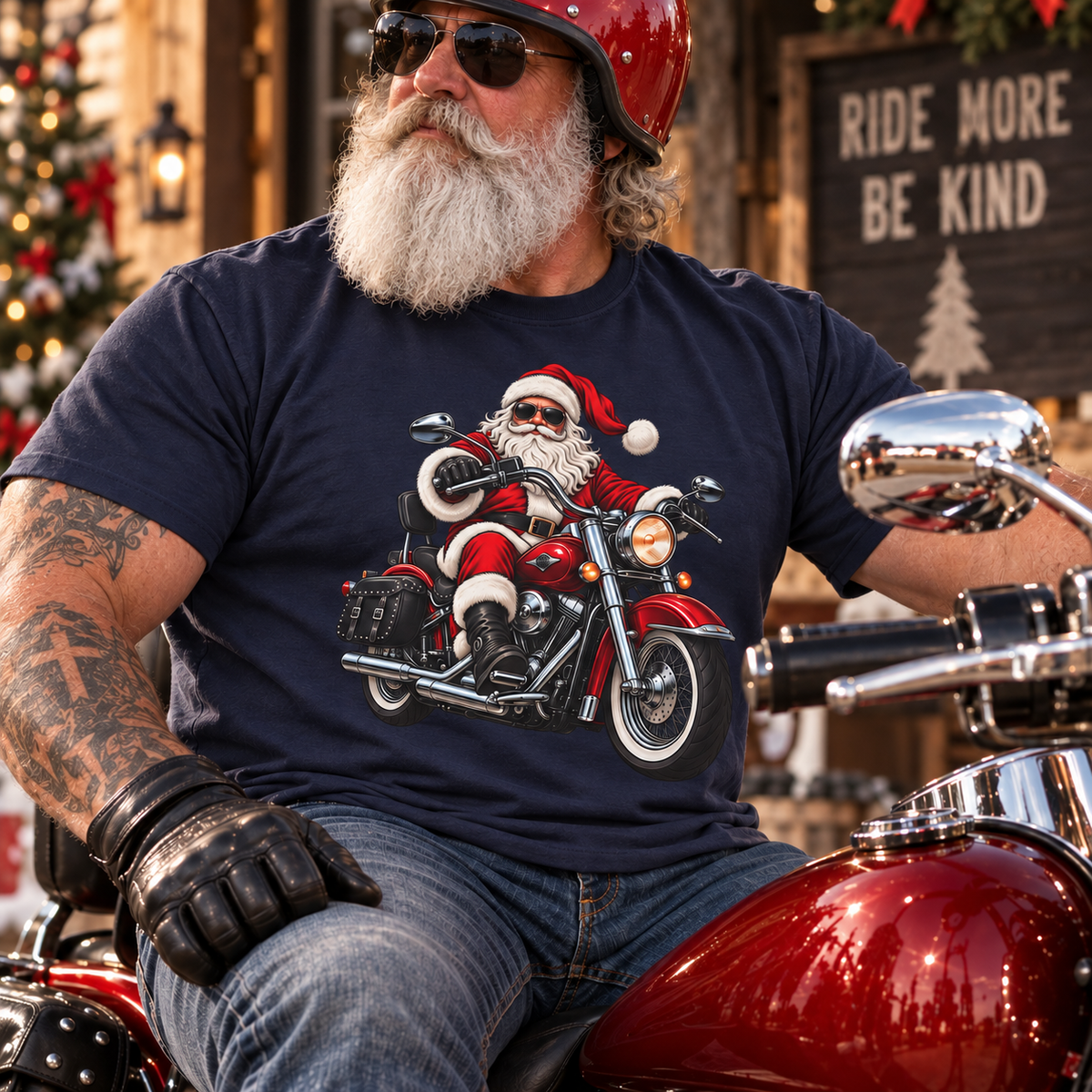 Biker Santa Comfort Colors T Shirt