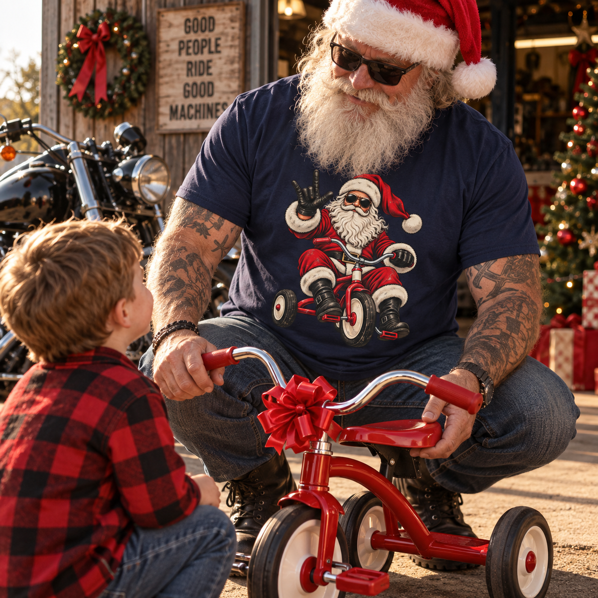 Biker Santa Tricycle Comfort Colors T Shirt