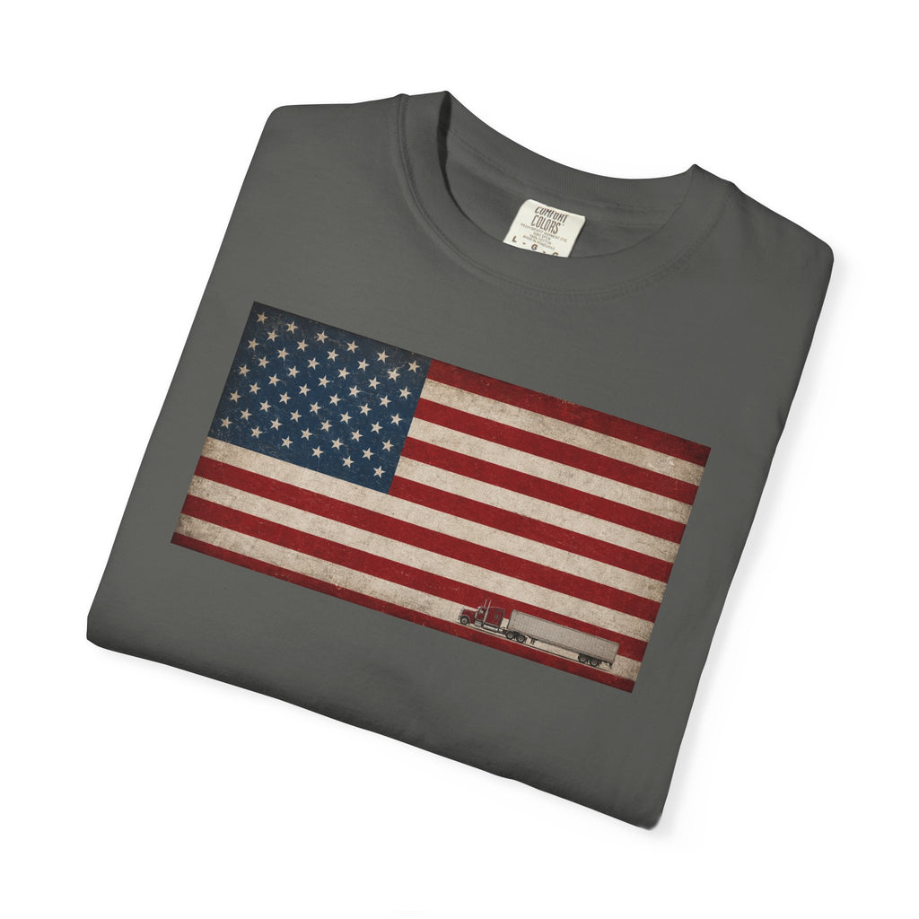 American Flag Big Rig Trucker T-Shirt — Patriotic Semi Truck Tee