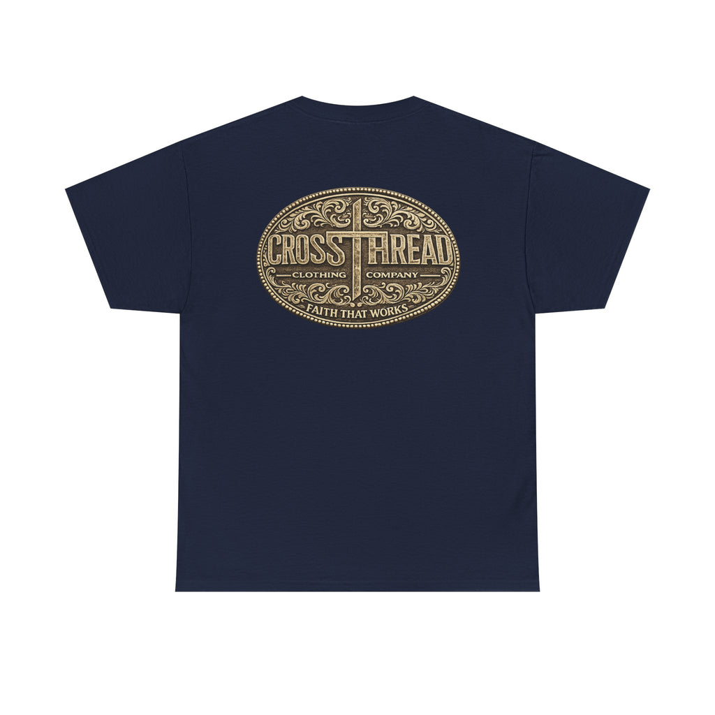 CrossThread Belt Buckle Logo Tee — Faith That Works Cotton T-Shirt