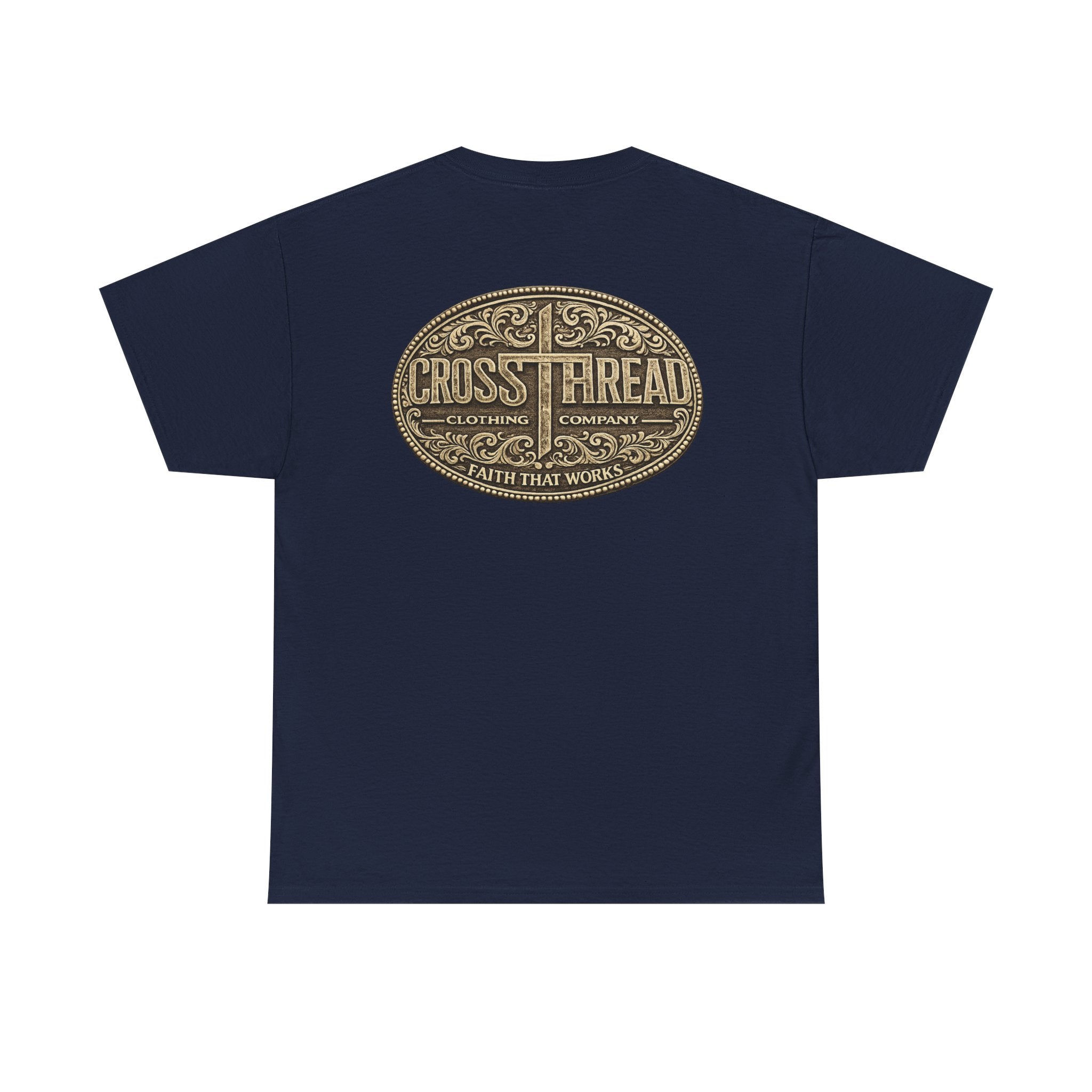 CrossThread Belt Buckle Logo Tee — Faith That Works Cotton T-Shirt