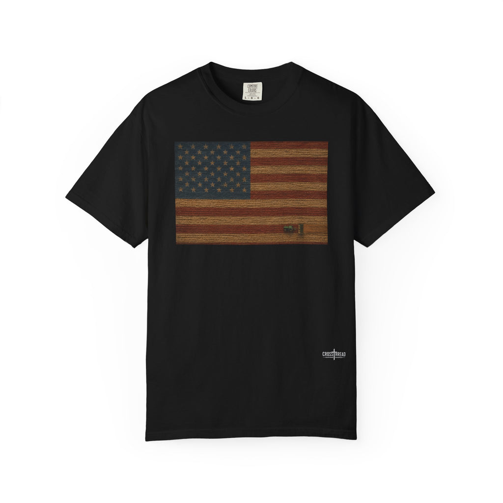 Patriotic Farmer Tractor T‑Shirt — American Flag Farm Tee