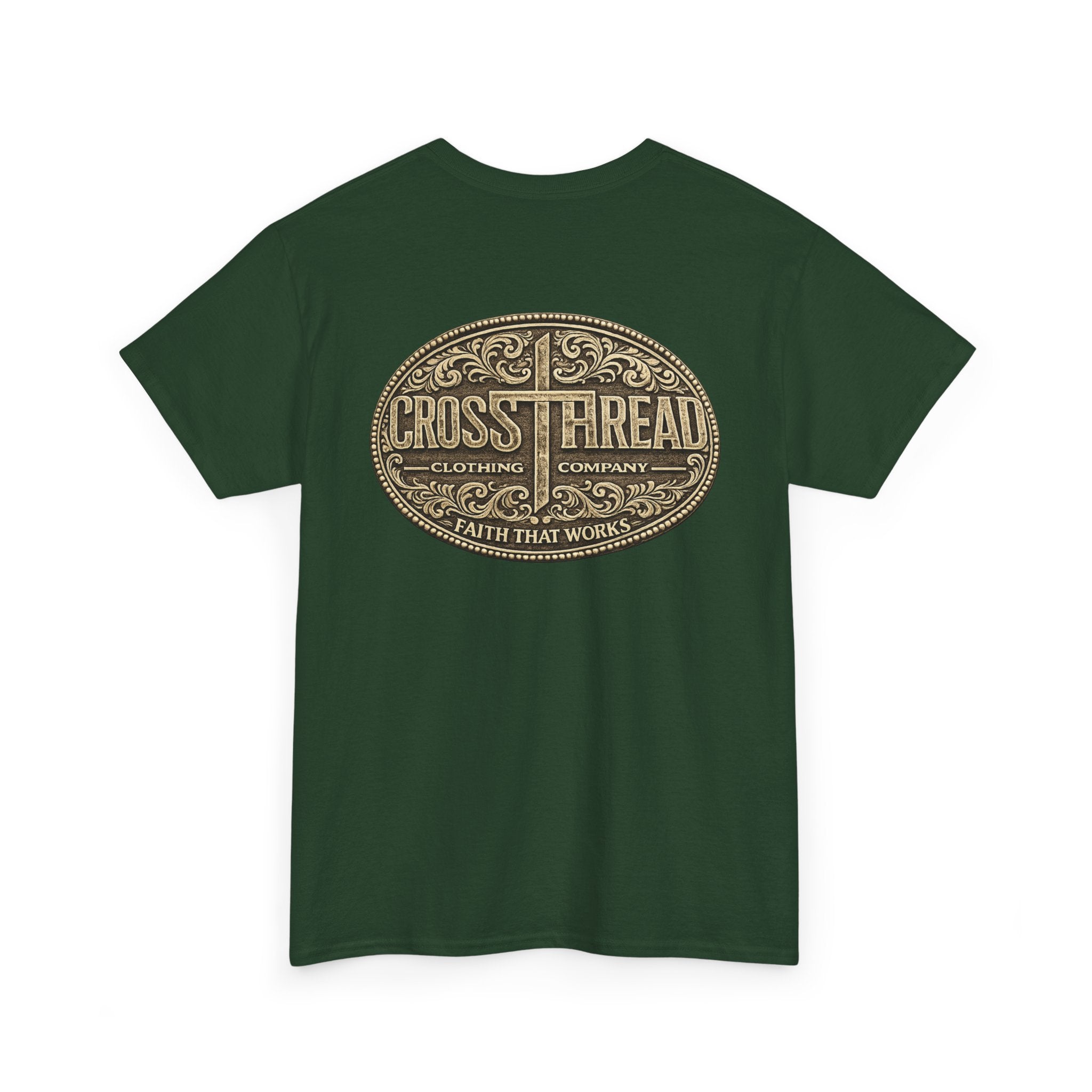 CrossThread Belt Buckle Logo Tee — Faith That Works Cotton T-Shirt