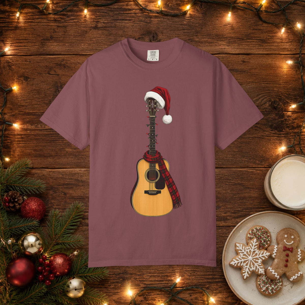 Christmas Acoustic Guitar Comfort Colors Shirt