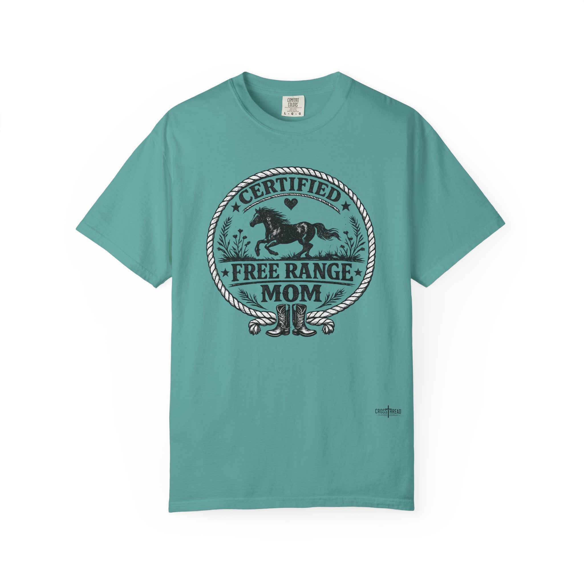 Certified Free Range Mom T-Shirt —  Farm Mom Tee, Horse & Boots Graphic
