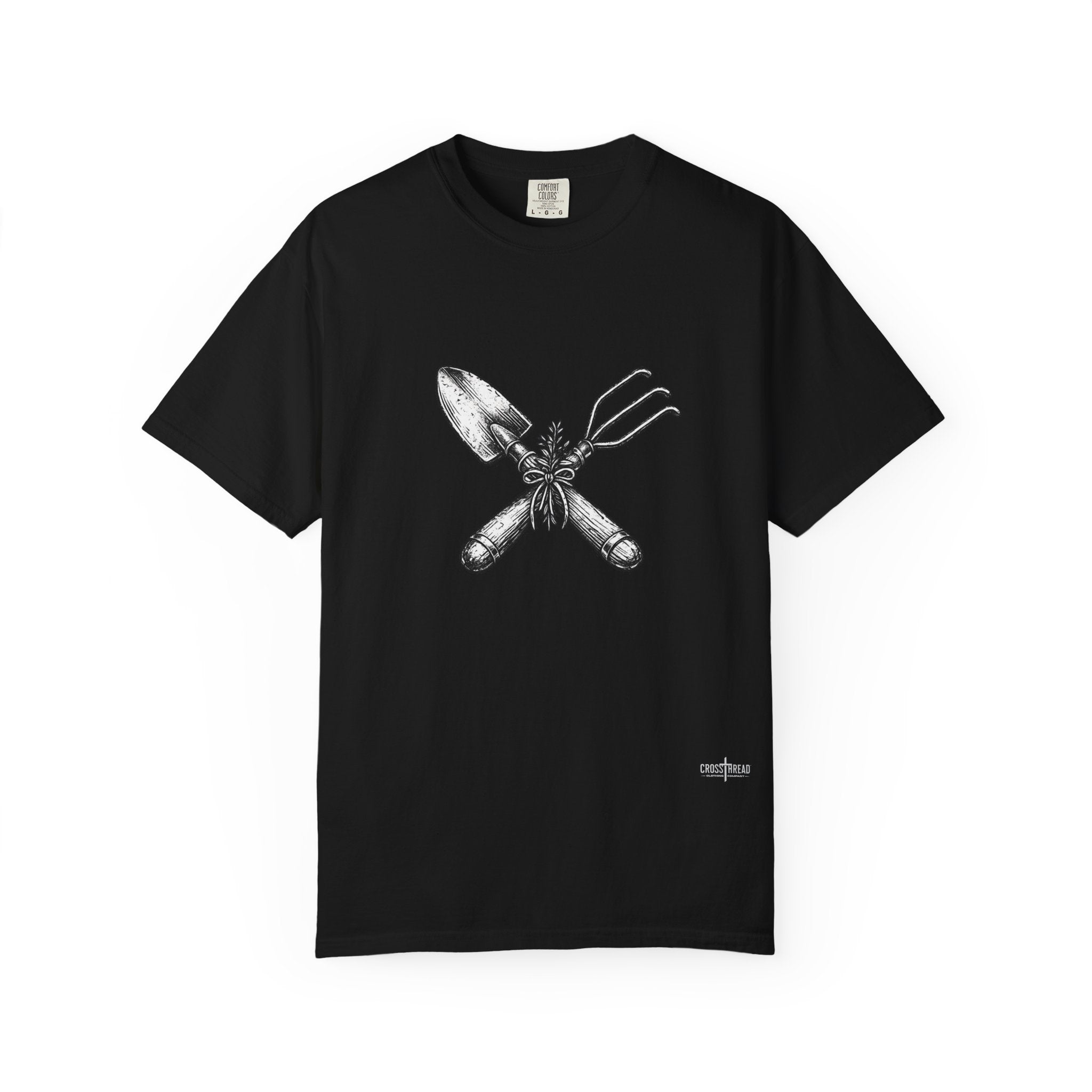 Gardener Crossed Trowel & Cultivator Tee — Vintage Gardening Tool Graphic Shirt
